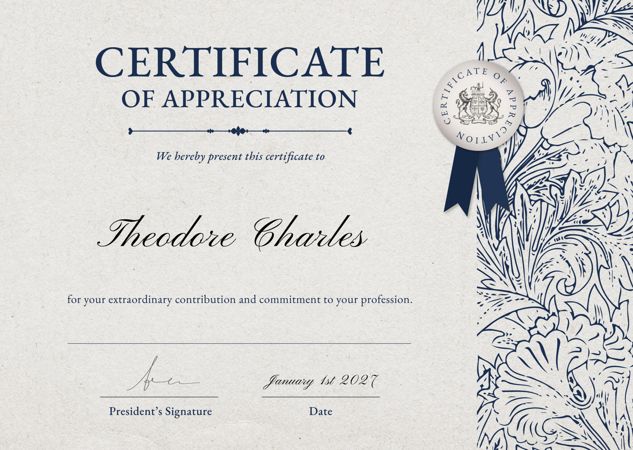 Vintage floral certificate template vector in classy style
