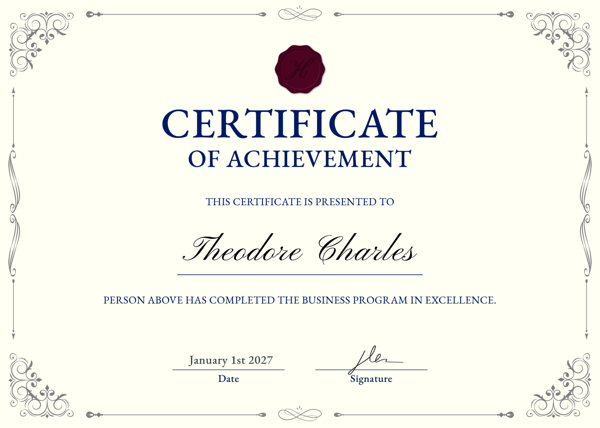 Classy ornamental certificate template psd in beige and black